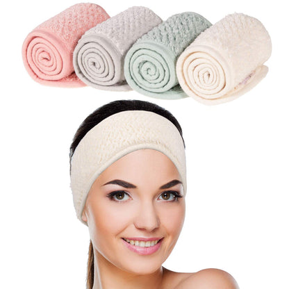 Luxury Spa Headband Set (4-Pack) – Ultra-Soft Adjustable Terry Cloth Hair Bands for Face Washing, Makeup, Skincare, Shower & Self-Care | Neutral Color Collection