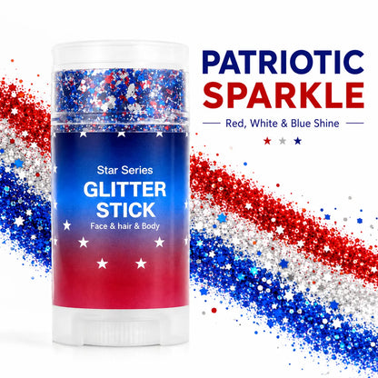 4Th of July Red White Blue Glitter Stick, Body & Hair Sparkle Makeup for Independence Day Party, Parade, Festival & Fireworks Look