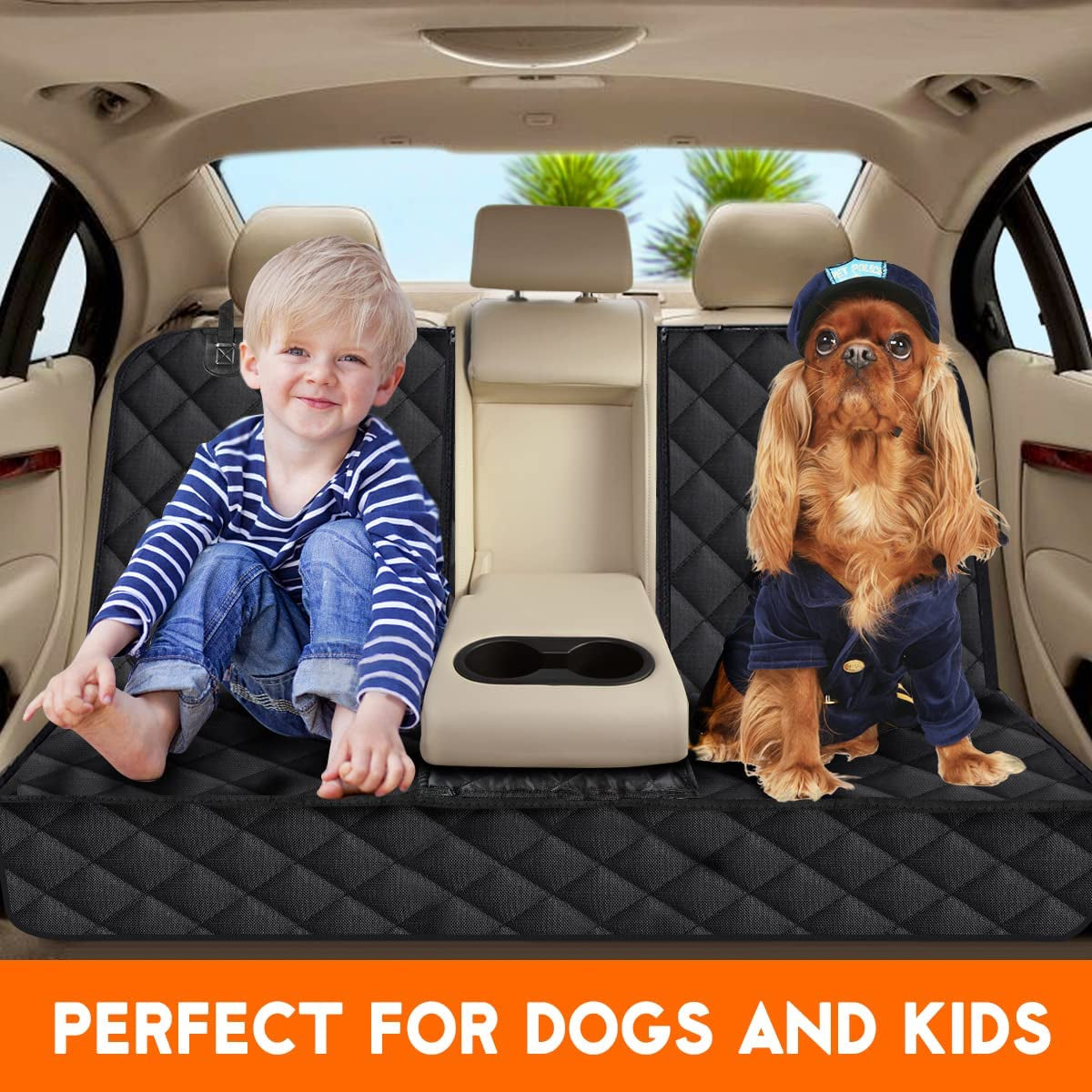 Waterproof Dog Car Seat Cover – Non-Slip Back Seat Protector for Cars, SUVs & Trucks | Durable Bench Seat Cover with Middle Armrest Access & Scratch Protection