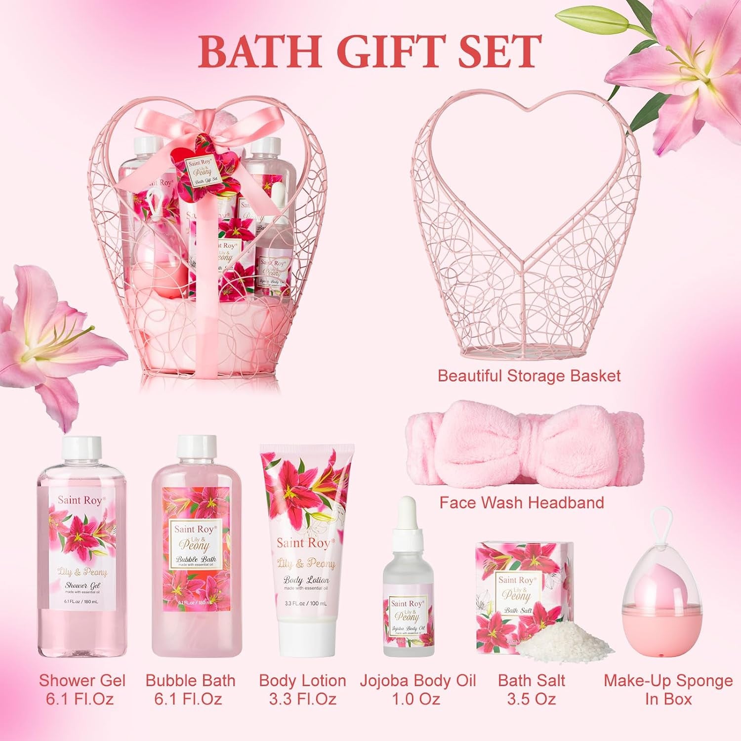 Luxury Home Spa Gift Set – Lily & Peony Bath & Body Collection with Jojoba Oil | Thoughtful Self-Care Gift for Women, Birthdays, Holidays & Special Occasions