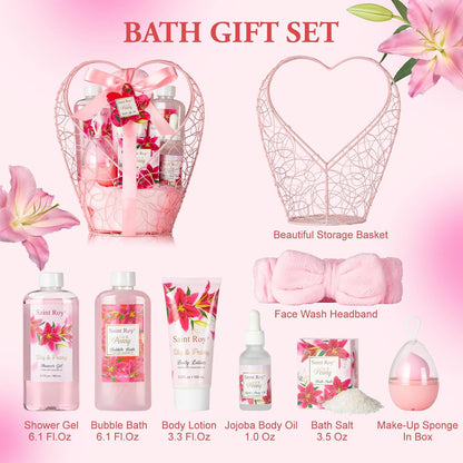 Luxury Home Spa Gift Set – Lily & Peony Bath & Body Collection with Jojoba Oil | Thoughtful Self-Care Gift for Women, Birthdays, Holidays & Special Occasions