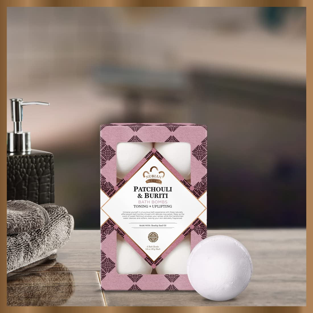 Nubian Heritage Bath Bombs Patchouli and Buriti Uplifting Bath and Body Products 1.6 Oz 6 Count