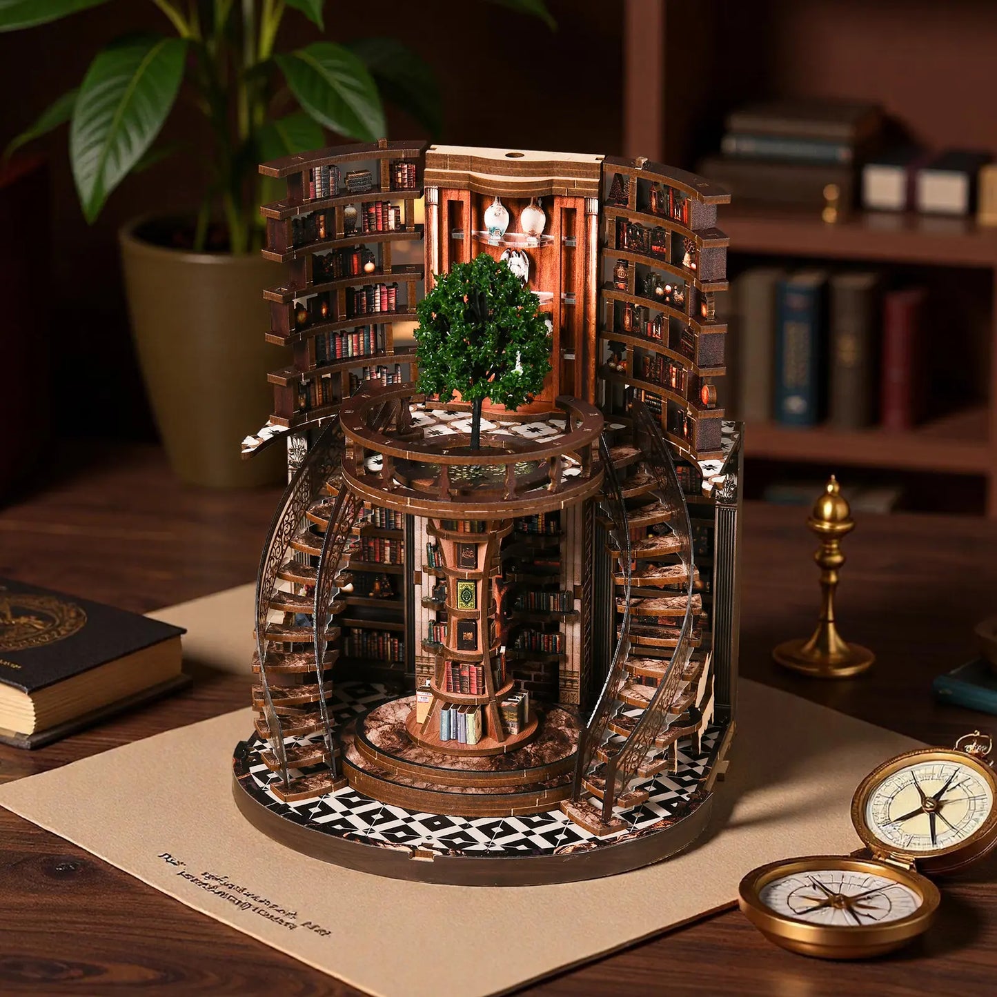 Dolphinisle Book Nook Kit for Adults Booknook DIY Miniature Library Decor Fantasy 3D Puzzle (Wisdom Rings Book Repository)