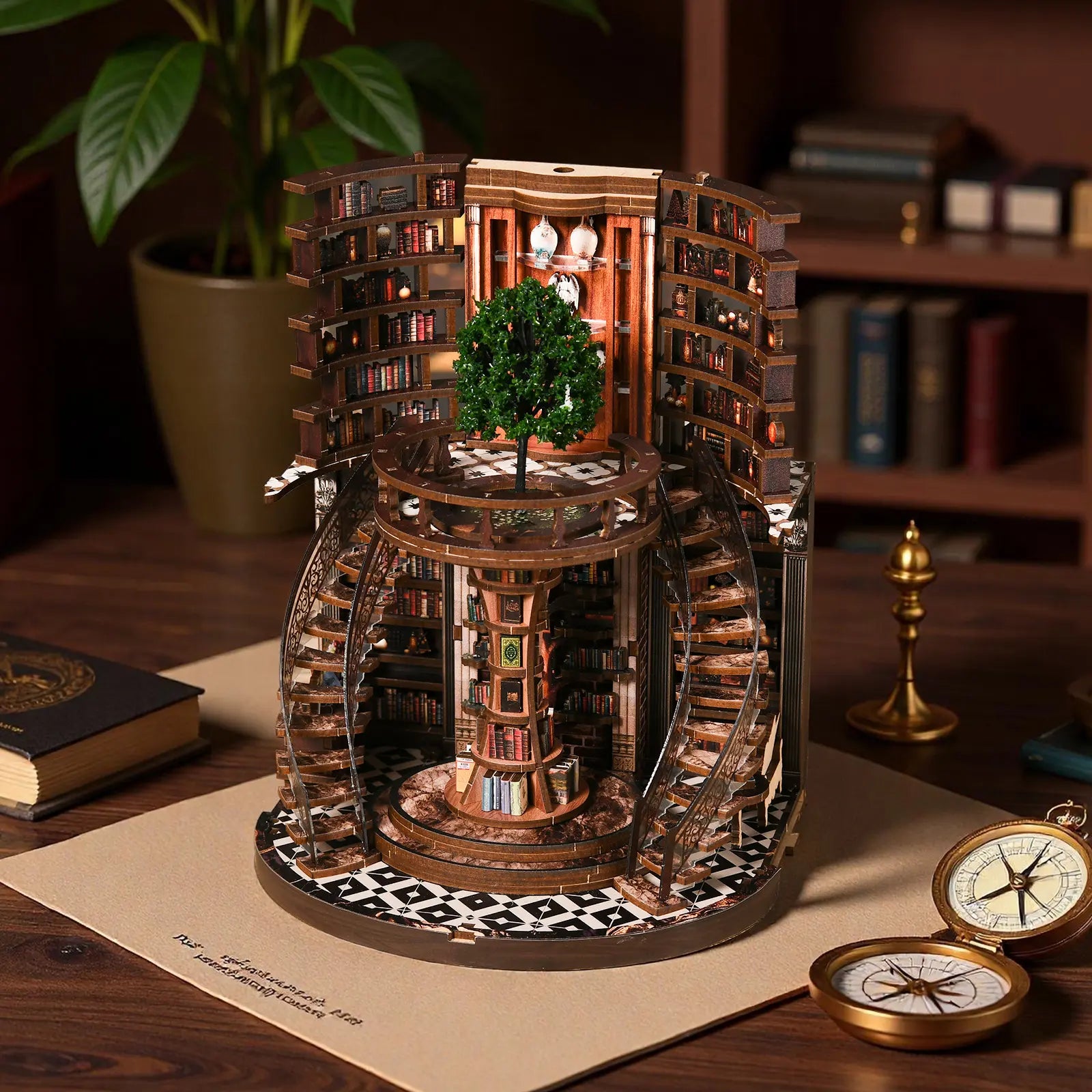 Dolphinisle Book Nook Kit for Adults Booknook DIY Miniature Library Decor Fantasy 3D Puzzle (Wisdom Rings Book Repository)