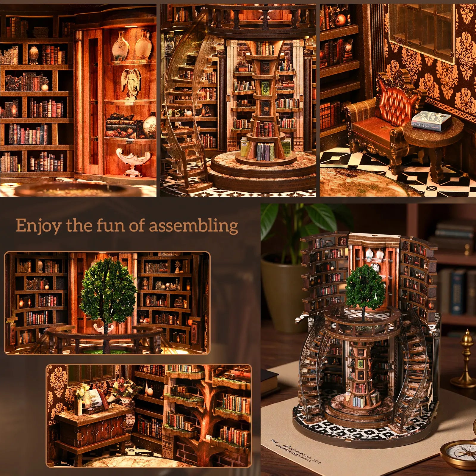 Dolphinisle Book Nook Kit for Adults Booknook DIY Miniature Library Decor Fantasy 3D Puzzle (Wisdom Rings Book Repository)