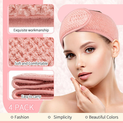 Luxury Spa Headband Set (4-Pack) – Ultra-Soft Adjustable Terry Cloth Hair Bands for Face Washing, Makeup, Skincare, Shower & Self-Care | Neutral Color Collection