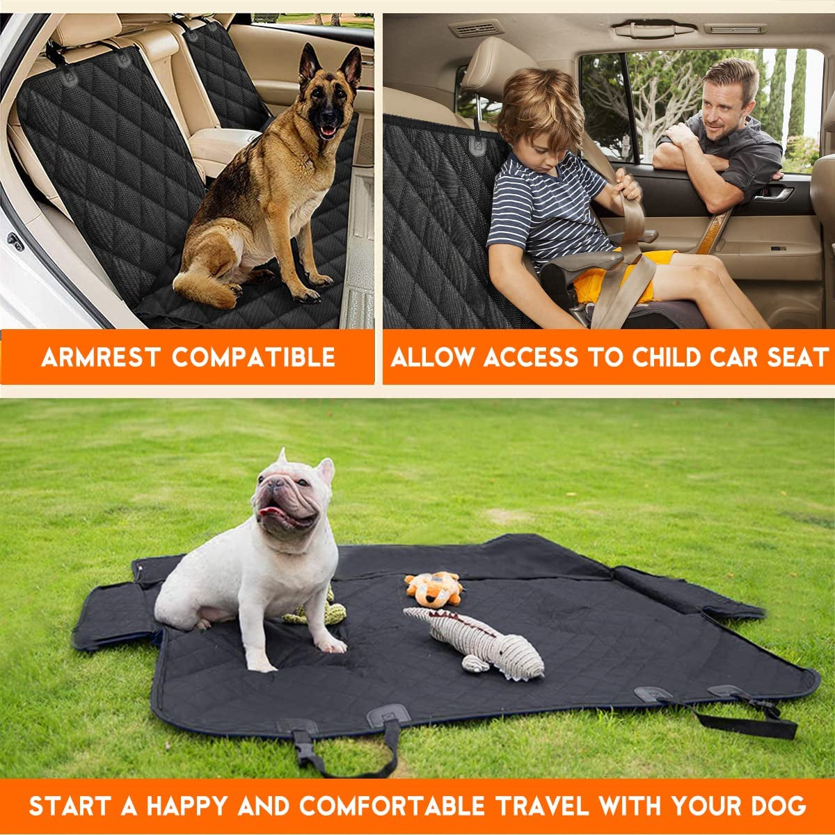 Waterproof Dog Car Seat Cover – Non-Slip Back Seat Protector for Cars, SUVs & Trucks | Durable Bench Seat Cover with Middle Armrest Access & Scratch Protection