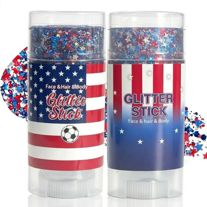 4Th of July Red White Blue Glitter Stick, Body & Hair Sparkle Makeup for Independence Day Party, Parade, Festival & Fireworks Look