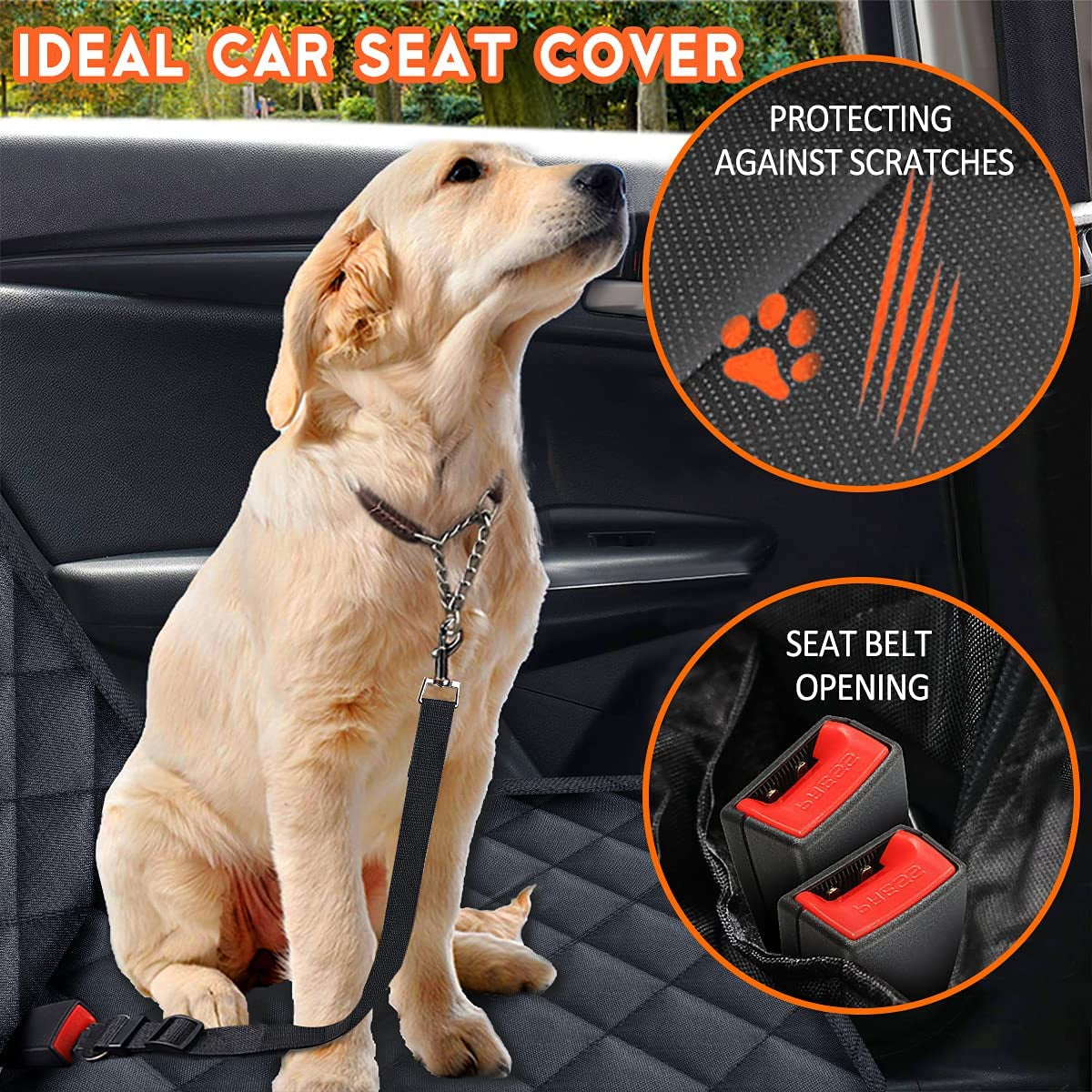 Waterproof Dog Car Seat Cover – Non-Slip Back Seat Protector for Cars, SUVs & Trucks | Durable Bench Seat Cover with Middle Armrest Access & Scratch Protection