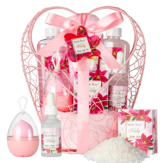 Luxury Home Spa Gift Set – Lily & Peony Bath & Body Collection with Jojoba Oil | Thoughtful Self-Care Gift for Women, Birthdays, Holidays & Special Occasions