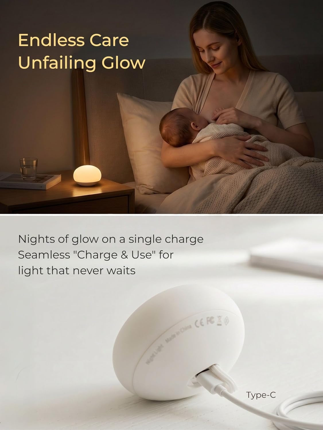 Soft Silicone Night Light – Touch-Control Dimmable Bedside Lamp with Warm Eye-Caring Light & Stepless Brightness | Portable LED Night Light for Bedroom, Nursery & Relaxation