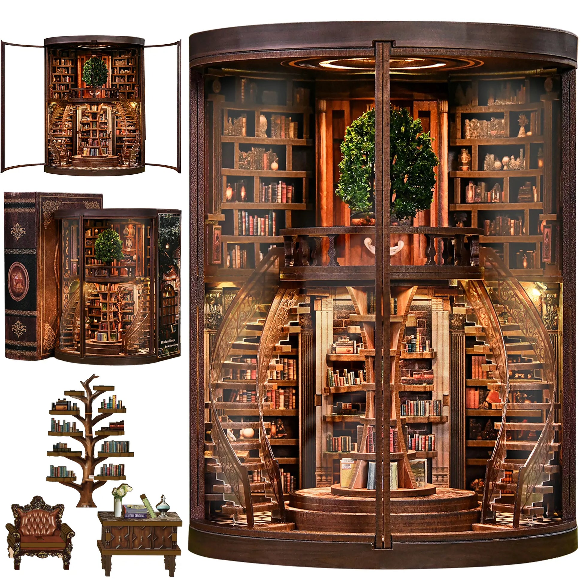 Dolphinisle Book Nook Kit for Adults Booknook DIY Miniature Library Decor Fantasy 3D Puzzle (Wisdom Rings Book Repository)