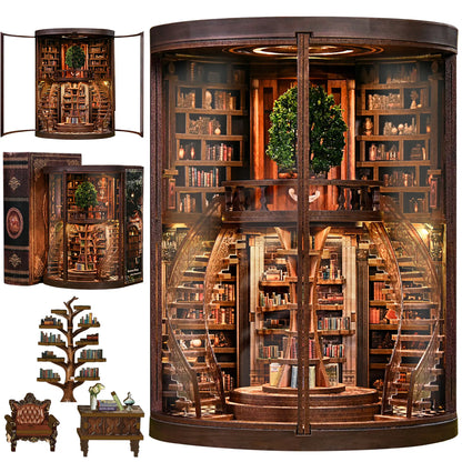 Dolphinisle Book Nook Kit for Adults Booknook DIY Miniature Library Decor Fantasy 3D Puzzle (Wisdom Rings Book Repository)
