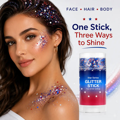 4Th of July Red White Blue Glitter Stick, Body & Hair Sparkle Makeup for Independence Day Party, Parade, Festival & Fireworks Look