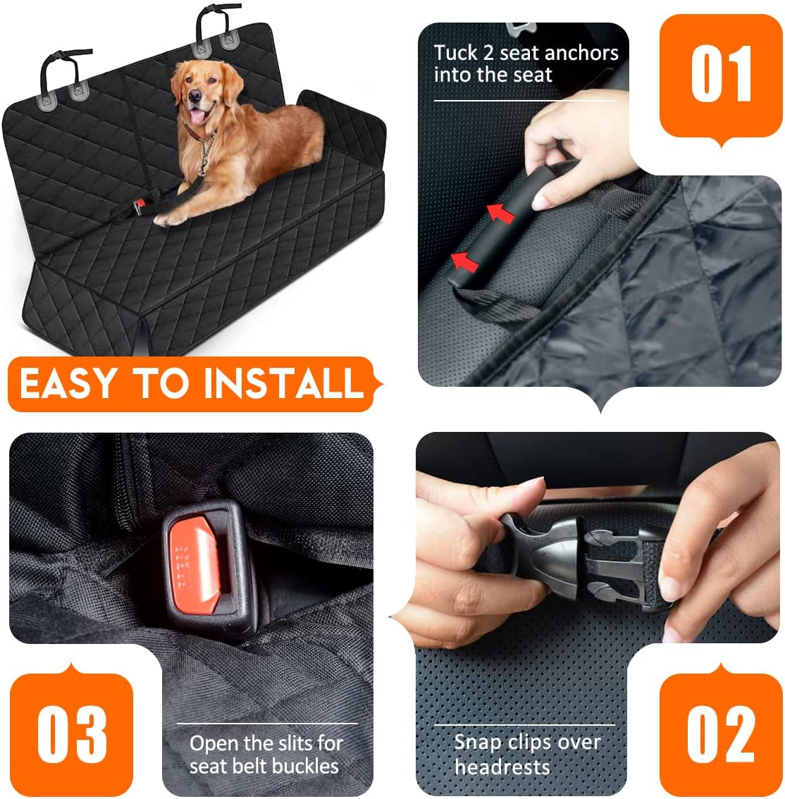 Waterproof Dog Car Seat Cover – Non-Slip Back Seat Protector for Cars, SUVs & Trucks | Durable Bench Seat Cover with Middle Armrest Access & Scratch Protection