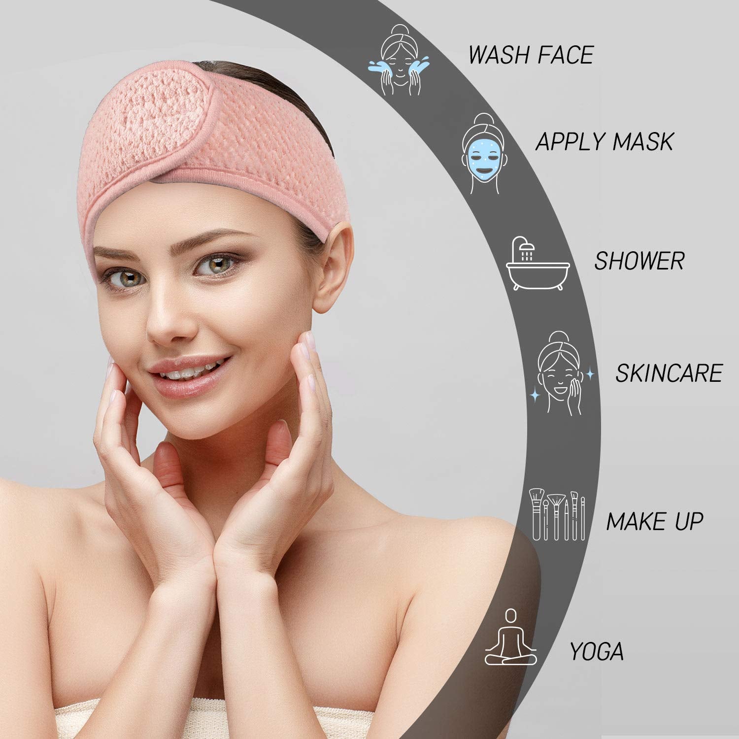 Luxury Spa Headband Set (4-Pack) – Ultra-Soft Adjustable Terry Cloth Hair Bands for Face Washing, Makeup, Skincare, Shower & Self-Care | Neutral Color Collection