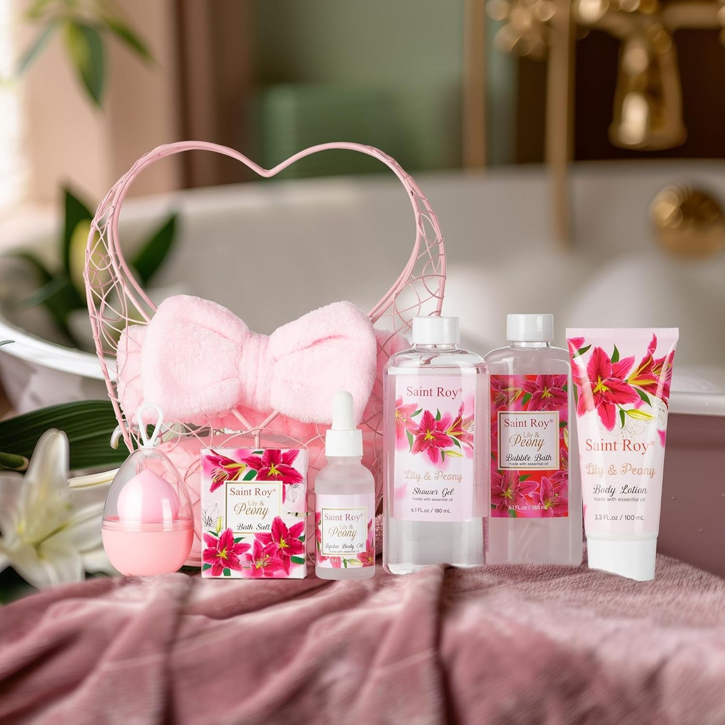 Luxury Home Spa Gift Set – Lily & Peony Bath & Body Collection with Jojoba Oil | Thoughtful Self-Care Gift for Women, Birthdays, Holidays & Special Occasions