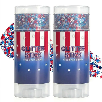4Th of July Red White Blue Glitter Stick, Body & Hair Sparkle Makeup for Independence Day Party, Parade, Festival & Fireworks Look